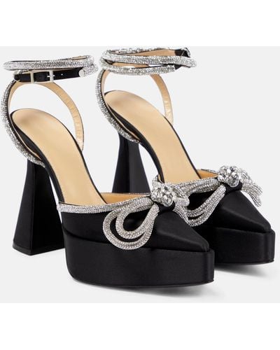 Mach & Mach Double Bow Embellished Satin Pumps - Black