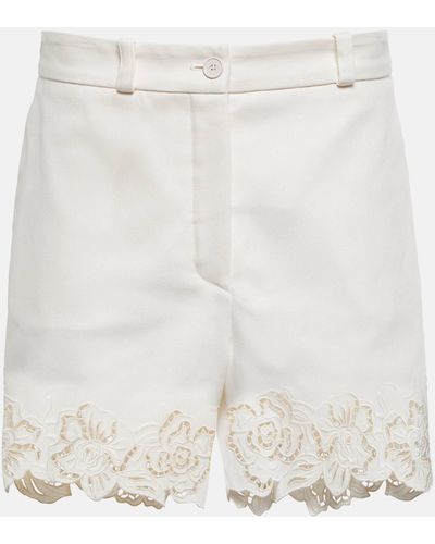 Elie Saab Embroidered Cotton Shorts - White