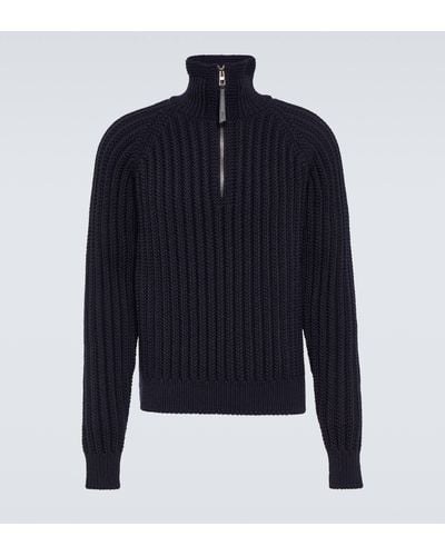 Loewe Ribbed-knit Wool Half-zip Sweater - Blue