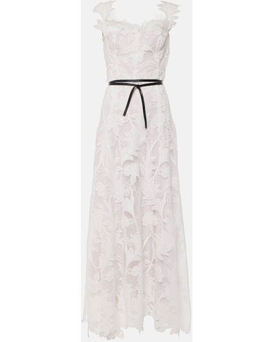 Oscar de la Renta Marbled Carnation Guipure Lace Bustier Gown - White