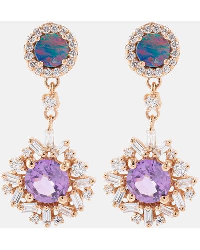 Suzanne Kalan One Of A Kind 18kt Rose Gold Drop Earrings With Gemstones - Metallic