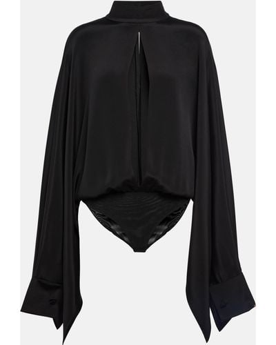 Tom Ford Cutout Silk Crepe Bodysuit - Black