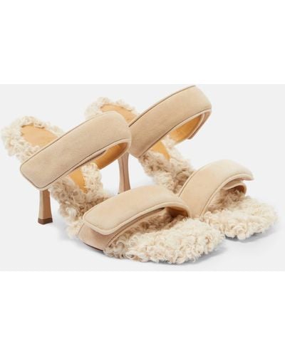 Gia Borghini Adele Suede And Shearling Sandals - Natural