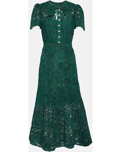 Self-Portrait Self Portrait Midi Dress In Floral Lace With Jewel Buttons - Green