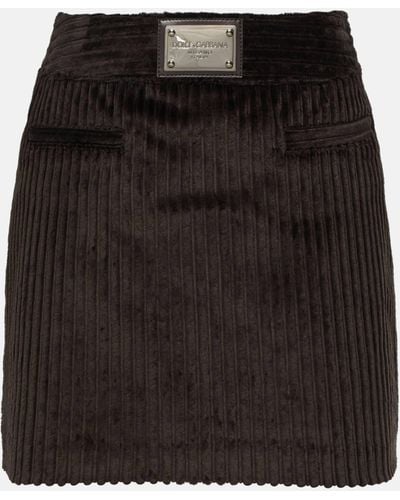 Dolce & Gabbana Logo Corduroy Miniskirt - Black
