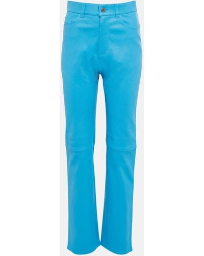 Stouls Terry High-rise Straight Leather Pants - Blue