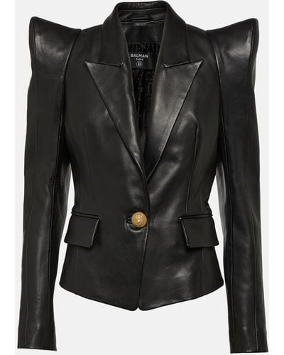 Balmain Leather Blazer - Black