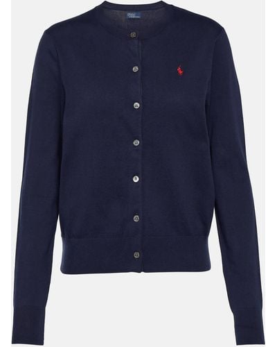 Polo Ralph Lauren Cable-knit Brand-embroidered Cotton Cardigan X - Blue