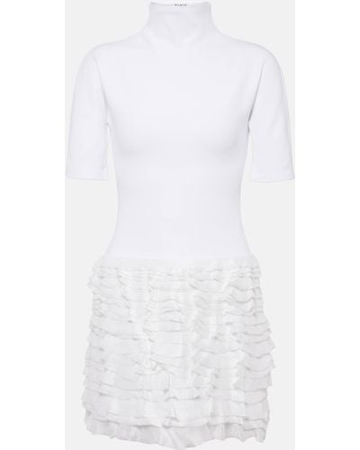 Alaïa Ruffled High-neck Jersey Minidress - White