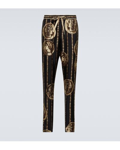 Dolce & Gabbana Printed Silk Straight Pants - Black