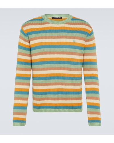 Acne Studios Face Striped Cotton Sweater - Yellow