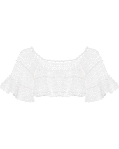 Anna Kosturova Jocelyn Crochet Cotton Crop Top - White