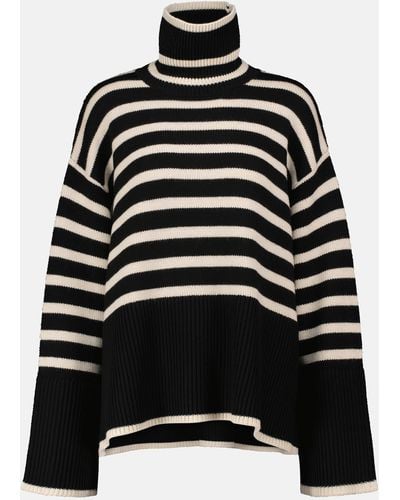 Totême Striped Turtleneck Wool-blend Sweater - Black