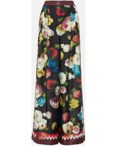 Dolce & Gabbana Floral High-rise Silk Wide-leg Pants - Multicolour