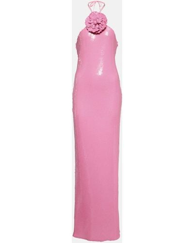 Rodarte Floral-applique Sequined Gown - Pink