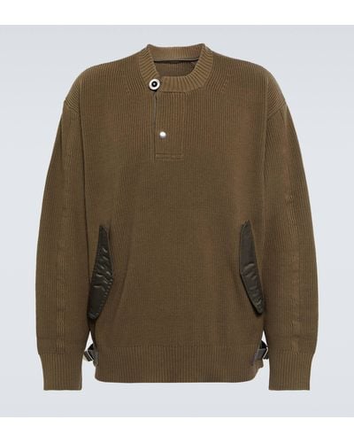 Sacai Ribbed-knit Cotton-blend Sweater - Green