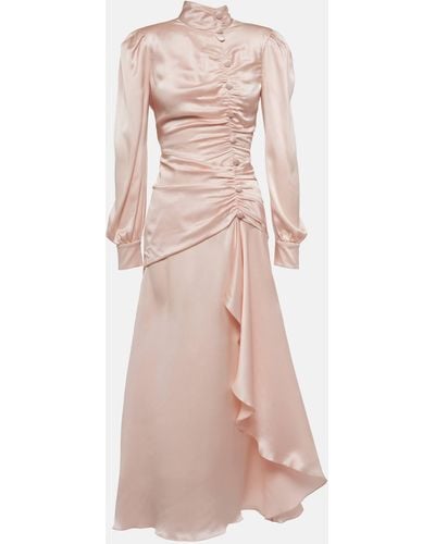 Alessandra Rich Ruched Silk Satin Maxi Dress - Pink