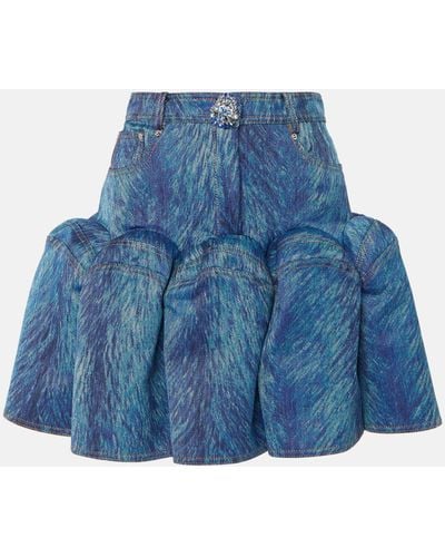 Area Embellished Fur-printed Miniskirt - Blue