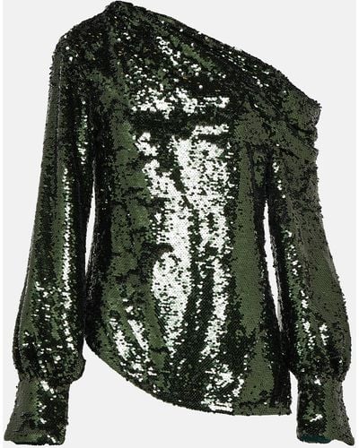 Jonathan Simkhai Alice Sequined One-shoulder Top - Green