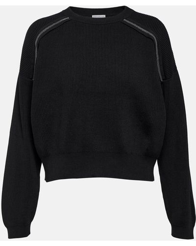 Brunello Cucinelli Embellished Cotton Sweater - Black