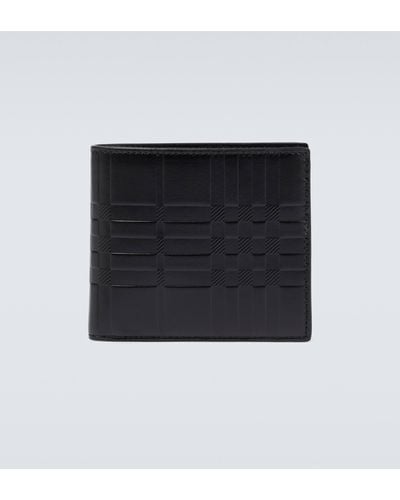 Burberry Embossed Checked Leather Wallet - Black