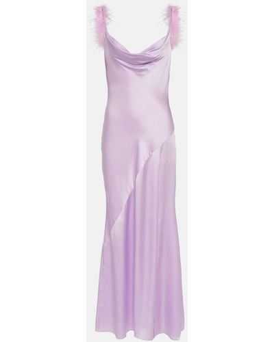 Self-Portrait Feather-trimmed Silk Gown - Purple