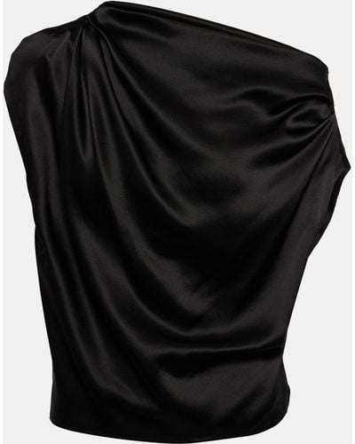 The Sei Draped One-shoulder Silk Top - Black