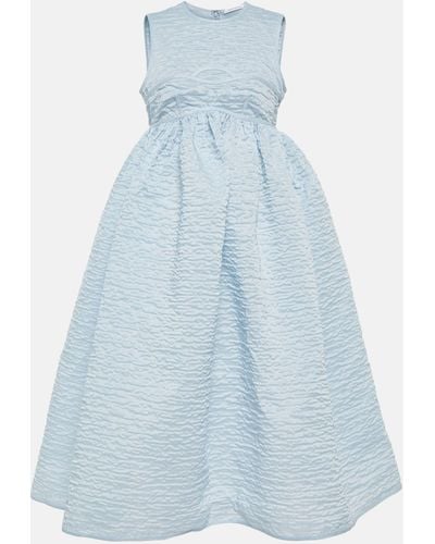 Cecilie Bahnsen Textured Linen-blend Cloque Midi Dress - Blue
