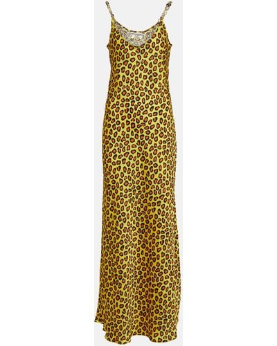 Rabanne Chain-detail Leopard-print Satin Slip Dress - Metallic