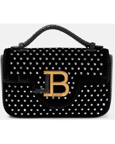 Balmain Mini Velvet Embellished B-buzz Cross-body Bag - Black