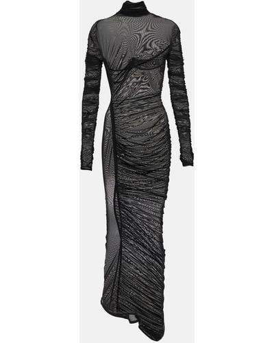 Mugler Ruched Sheer Maxi Dress - Black