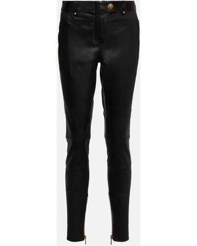 Balmain Low-rise Leather Skinny Pants - Black