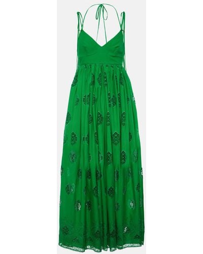 Erdem Embroidered Cotton-blend Midi Dress - Green
