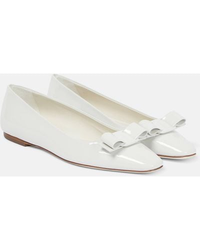 Ferragamo Vara Bow Patent Leather Ballet Flats - White
