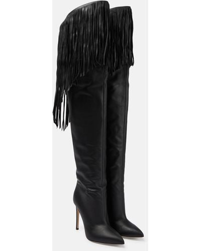 Paris Texas Fringed Leather Over-the-knee Boots - Black