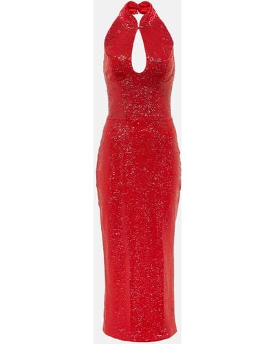 Rasario Sequined Cutout Midi Dress - Red
