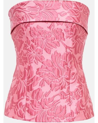 Emilia Wickstead Karin Floral Cloque Bustier Top - Pink