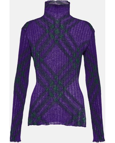 Burberry Checked Mohair-blend Turtleneck Sweater - Purple