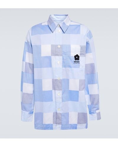 KENZO Patchwork Oversized Cotton Shirt - Blue