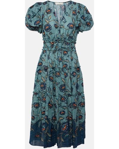 Ulla Johnson Eloisa Puff-sleeve Cotton-blend Midi Dress - Blue