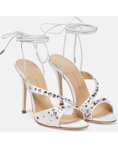 Alessandra Rich Embellished Silk Satin Sandals - White