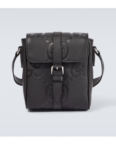 Gucci Jumbo GG Logo-debossed Full-grain Leather Messenger Bag - Black