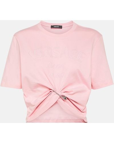 Versace Bropped With Embroidered Logo Pin T-shirt - Pink