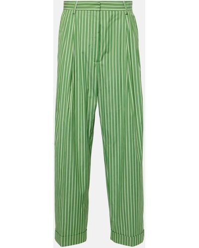 Dries Van Noten Striped Cotton Poplin Straight Pants - Green
