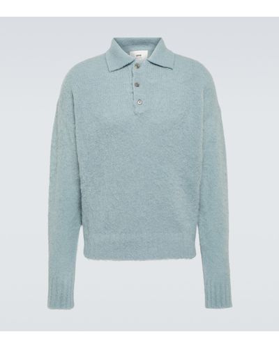 Ami Paris Alpaca And Wool-blend Polo Sweater - Blue