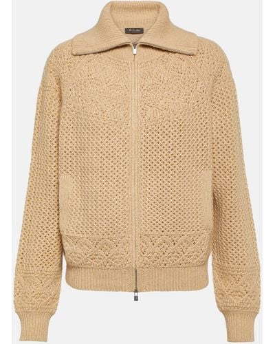 Loro Piana Crochet Cashmere Zip-up Sweater - Natural