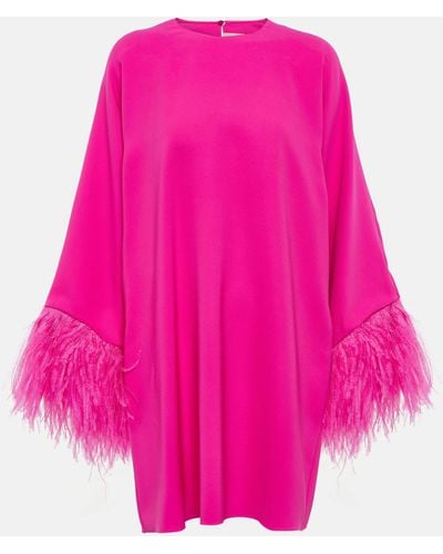 Valentino Feather-trimmed Silk Cady Minidress - Pink
