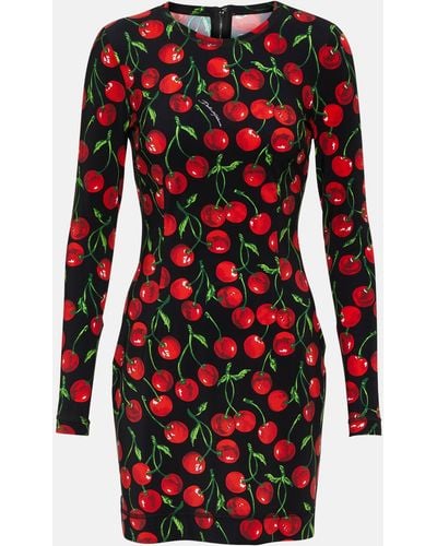 Dolce & Gabbana Short Long-Sleeved Jersey Dress With Cherry Print - Red
