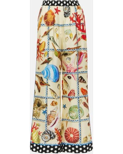 Dolce & Gabbana Capri Printed Silk Satin Palazzo Pants - Multicolour