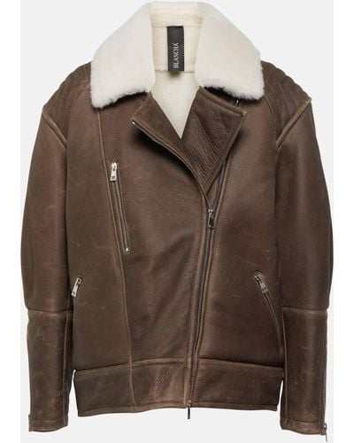 Blancha Shearling-trimmed Leather Jacket - Brown